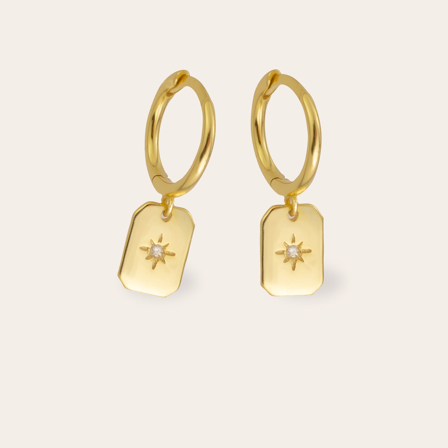 Star - Vermeil drop hoop Earrings