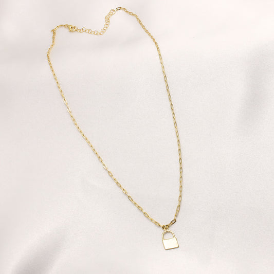 Vermeil Mini Lock Pendant Necklace 16" + 2"