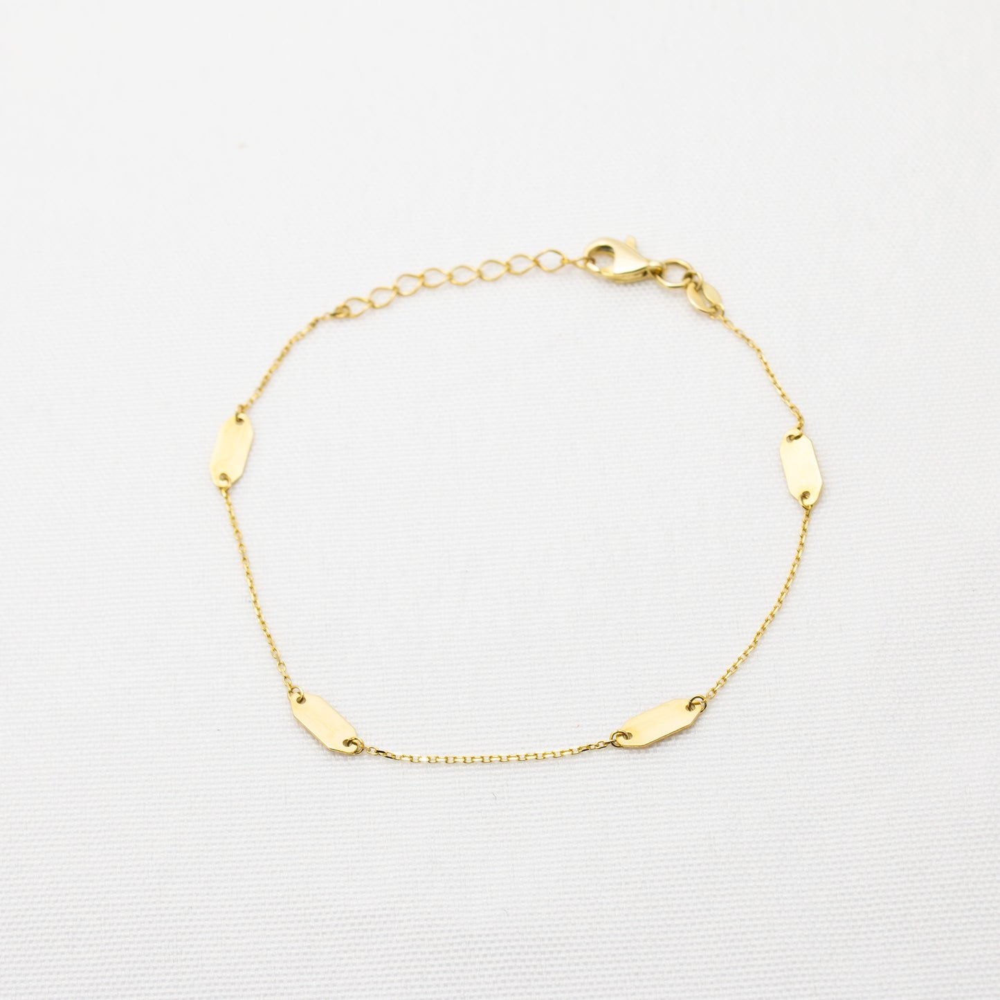 10K Solid Gold Bar Station Bracelet 6.5" + 1"