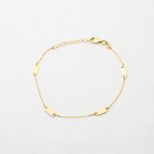 10K Solid Gold Bar Station Bracelet 6.5" + 1"