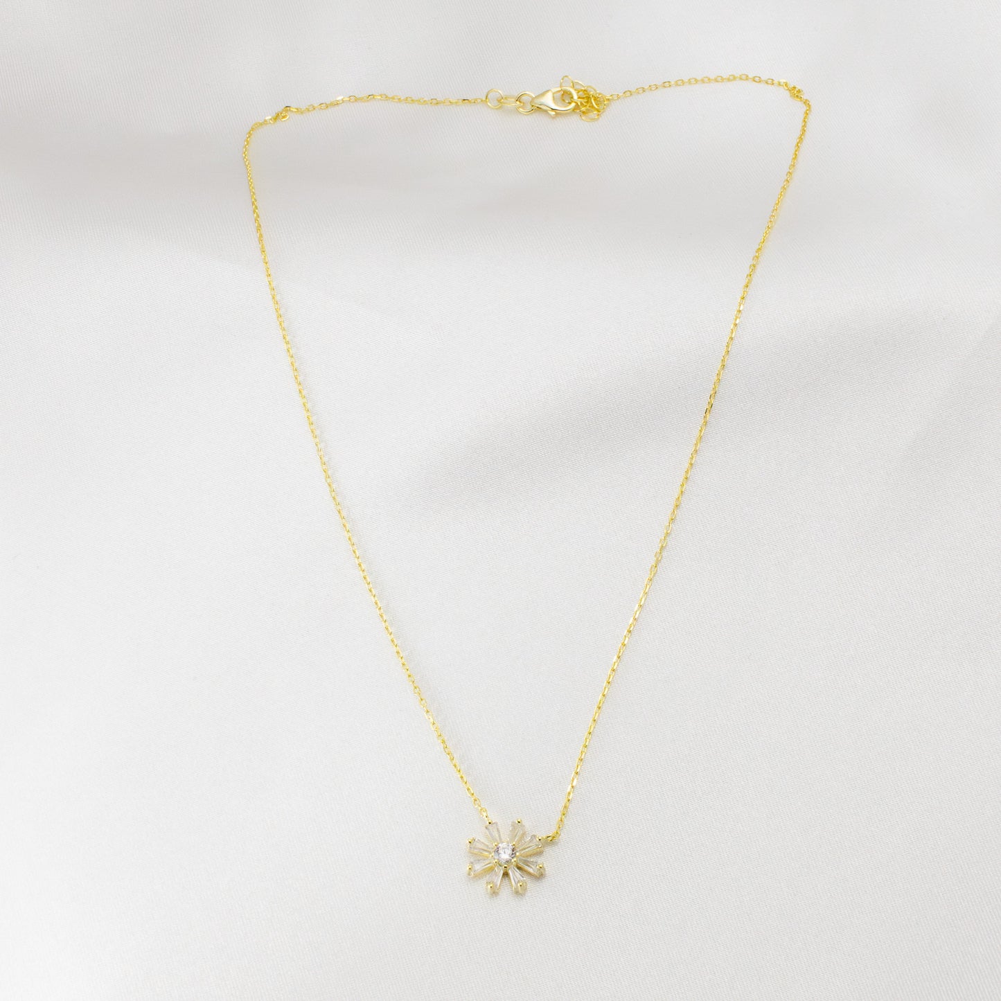 Vermeil Cubic Zirconia Flower Pendant Necklace 16" + 2"