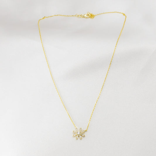 Vermeil Cubic Zirconia Flower Pendant Necklace 16" + 2"