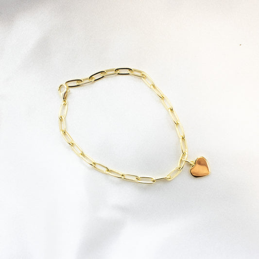 Vermeil Heart Charm Bracelet 7.5"