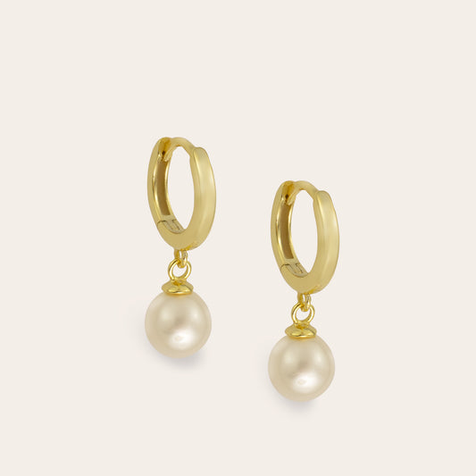 Ava - Vermeil Freshwater Pearl drop Huggie Hoop Earrings