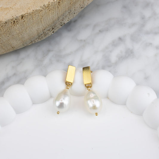 Elaine - Vermeil Fresh Water Baroque Pearl Drop Earrings