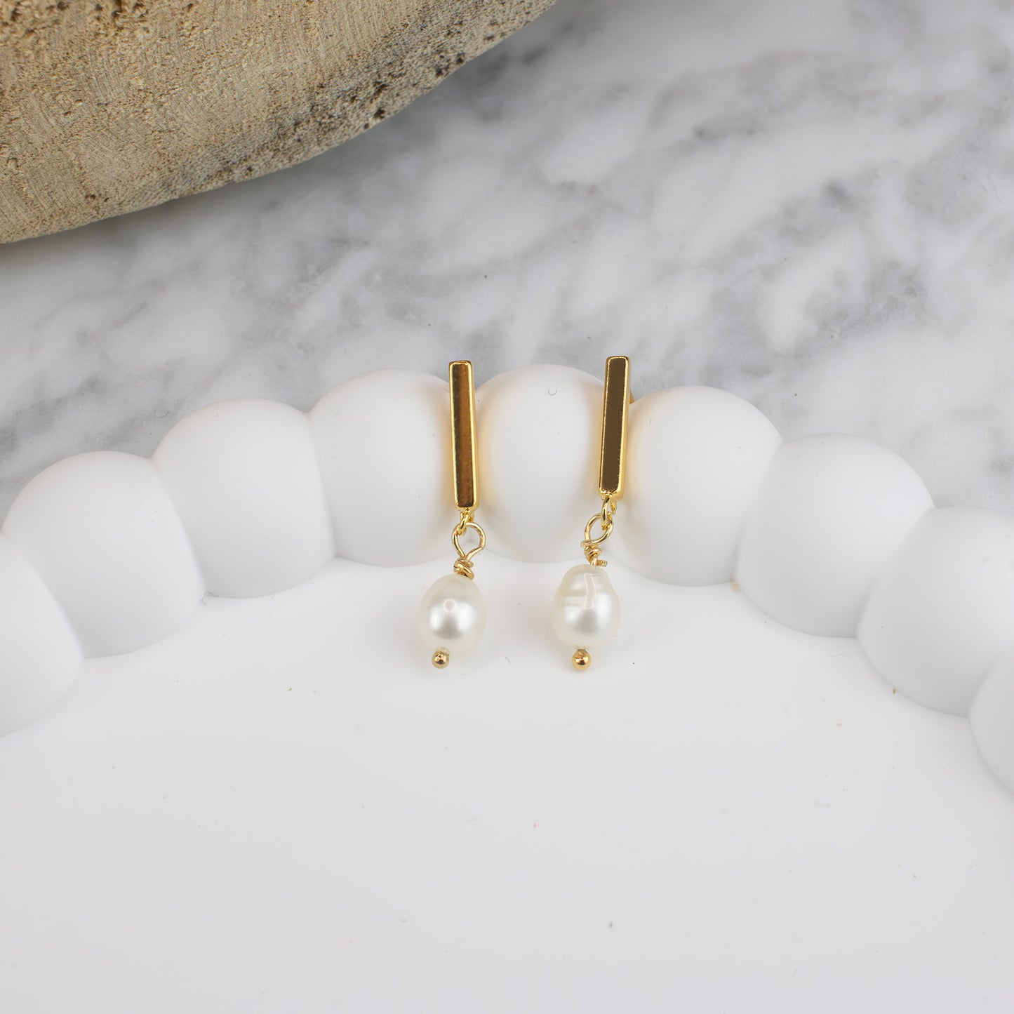 Vermeil Fresh Water Pearl Bar Drop Earrings