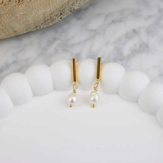 Vermeil Fresh Water Pearl Bar Drop Earrings