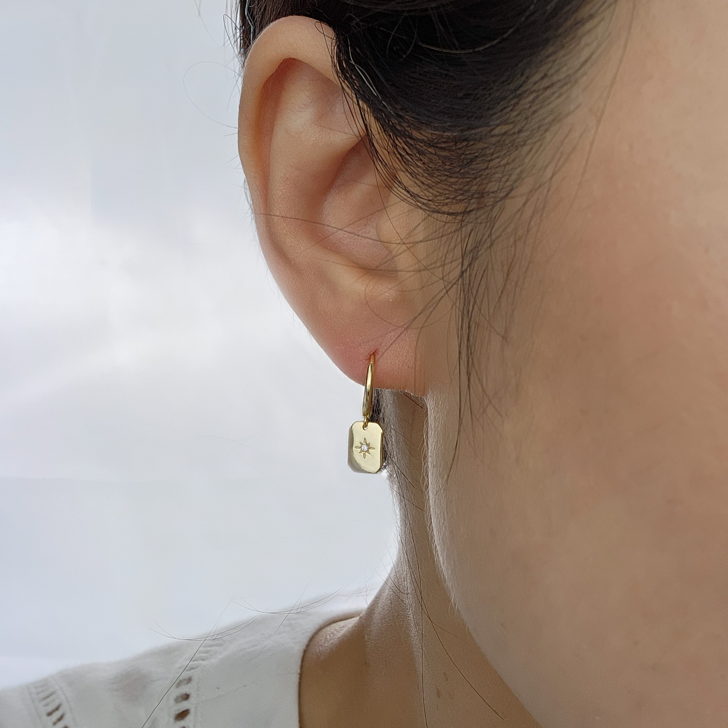 Star - Vermeil drop hoop Earrings