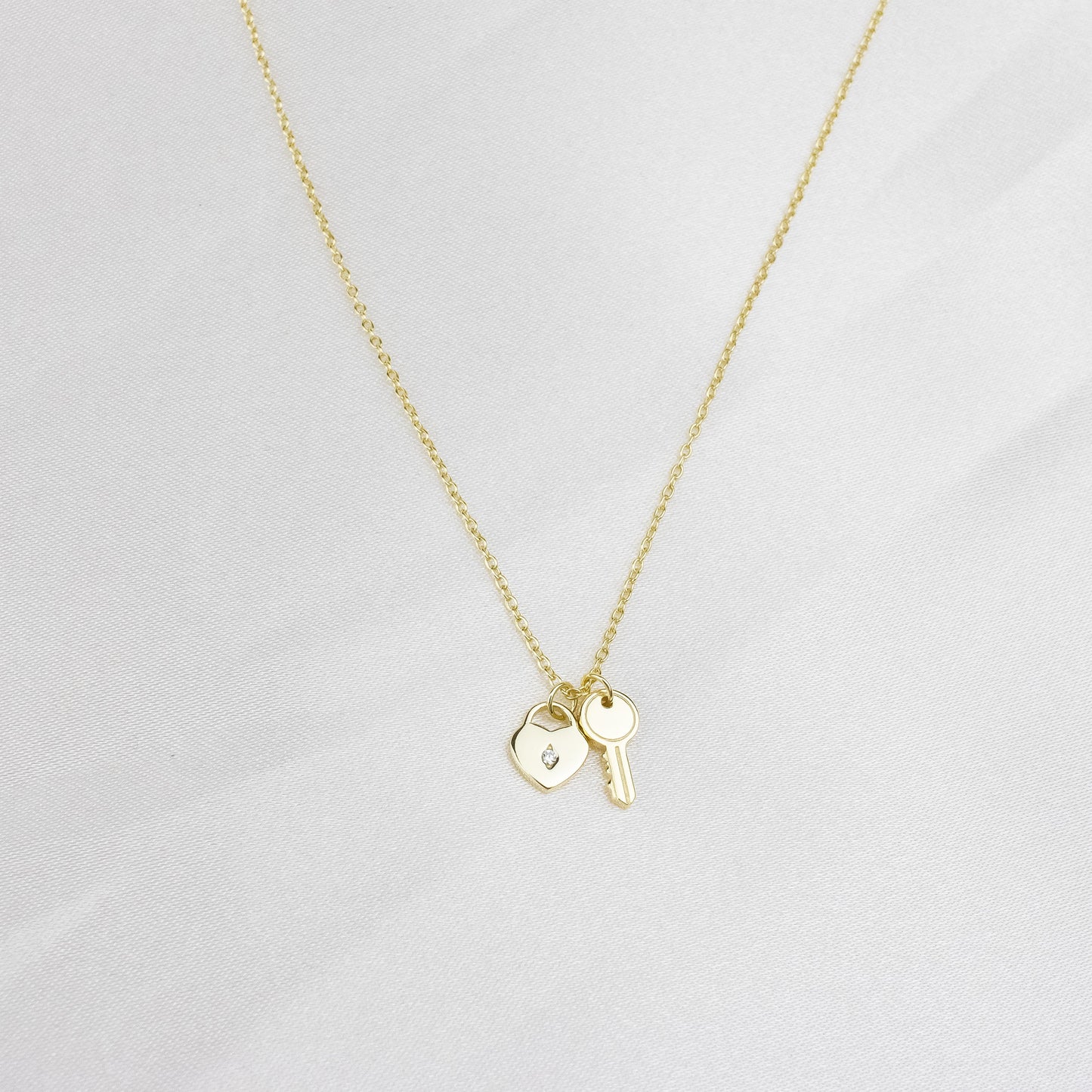 Vermeil Key Heart Necklace `6" + 2"