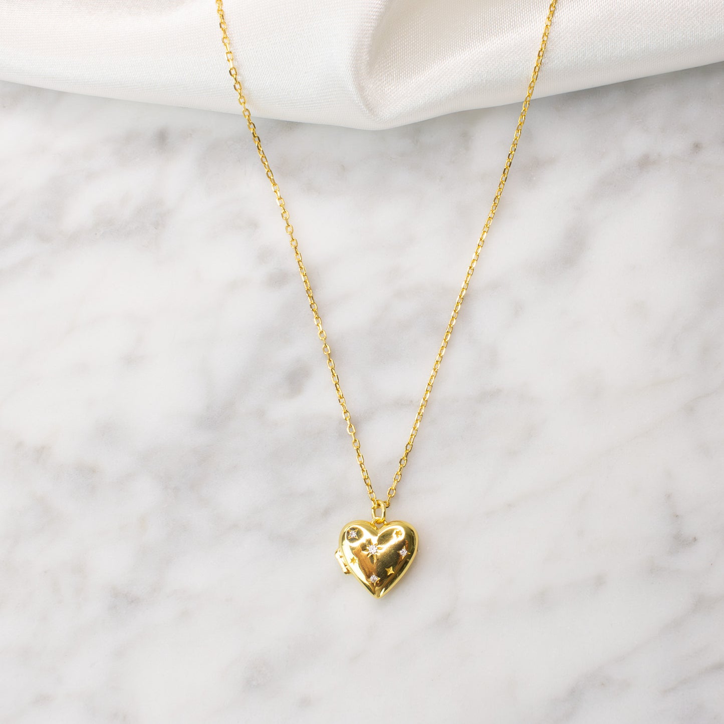 Vermeil Heart Locket Necklace 15"+2"