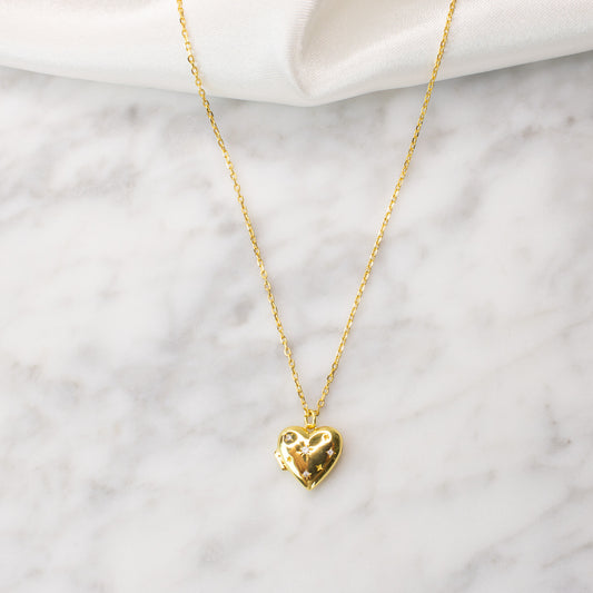 Vermeil Heart Locket Necklace 15"+2"